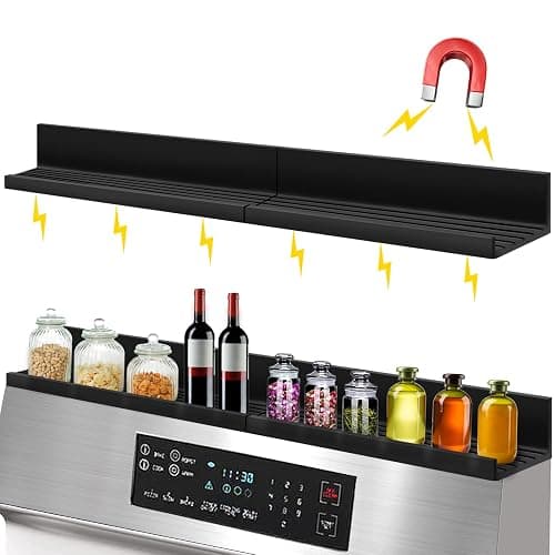 TukSok 30" Magnetic Stove Top Shelf for Kitchen Storage and Organization - Above Stovetop Flat Back Organizer - Black - Image 1