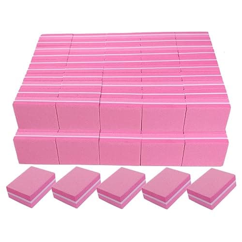 Nail Buffers (100 Pack), Mini Buffer Block Nail File for Acrylic and Natural Nails, 100/180 Grit Nail Buffer Block Bulk Buffing Blocks for Nail Buff Professional Manicure File Blocks Set Hot Pink - Image 1