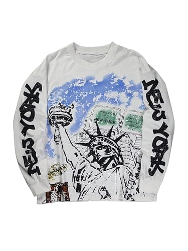 SHENHE Men's Y2K Graphic Long Sleeve Tees Crew Neck Hip Hop American Streetwear Baggy Sweat Tshirt Top - Image 1