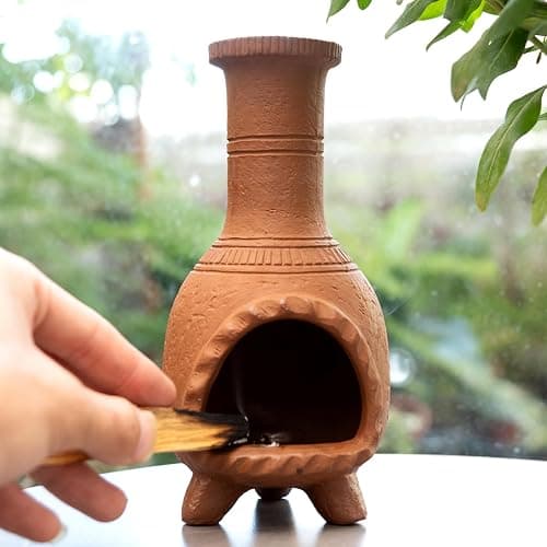 MOUGIGI Handmade Terracotta Palo Santo Holder Burner for Smudging and Meditation - Mexican Style Chiminea Clay Incense Dish for Wiccan Altar and Negative Energy Cleansing - Image 1