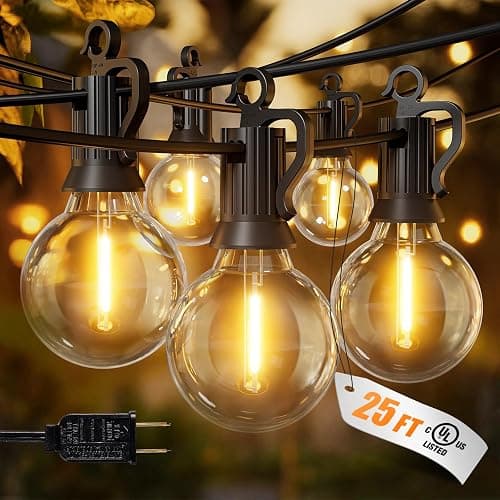 Brightown Outdoor String Lights, 25FT 12 G40 Bulbs Shatterproof Patio Lights, IP65 Waterproof Dimmable Hanging Connectable Globe LED Outdoor Lights for Backyard, Bistro, Porch, Deck, Balcony - Image 1