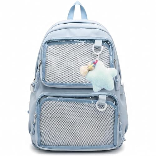 NIDONE Ita Backpack, Kawaii Backpack with Pin Display Windows for Anime & Cosplay Ita Bags with Star Charm & Spacious Compartment for School, Travel (Blue) - Image 1