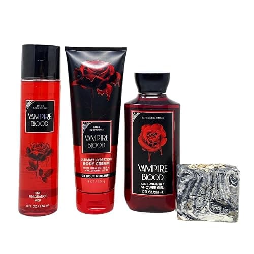 Bath & Body Works Holiday Special VAMPIRE BLOOD 3 Piece Bundle - Fragrance Mist - Body Cream - Shower Gel - with a Charcoal Scrub Bar Soap - Image 1