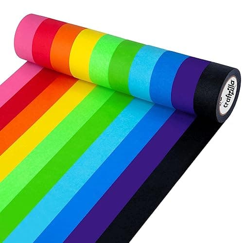 Craftzilla Colored Masking Tape & Painters Tape, 10 Rolls, 1 in x 10 Yds | 10 Vibrant Rainbow Tape Rolls for Arts & Crafts, Labeling & Coding, Kid-Safe, Ideal for School, Home & Teacher Supplies - Image 1