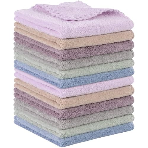 SUNLAND 12 Pack Microfiber Face Makeup Removing Cloths Reusable Facial Cleansing Towel Ultra Soft Washcloth Face Towels For All Skin Types Multicolor 12inchx 12inch - Image 1