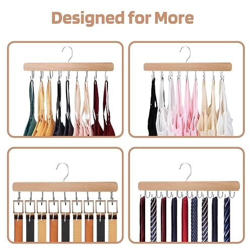 NECAMOCU 2 Pack Bra Hanger for Closet Organizer, Premium Wooden Tank Top Hangers with 36 Foldable Hooks, 360° Rotating Design, Space Saving Storage for Tank Tops, Bras, Scarves and More - Image 1
