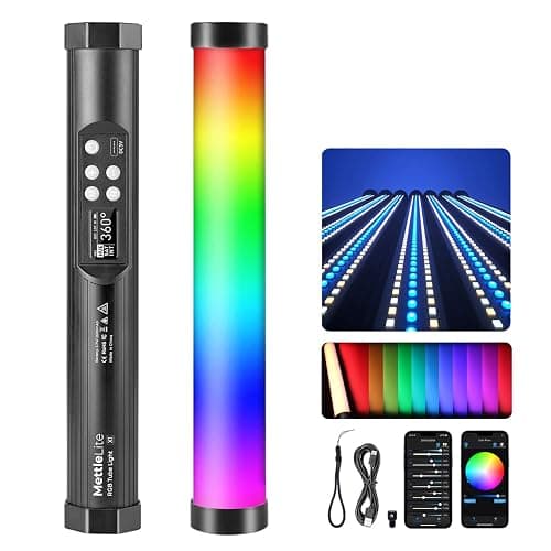 Mettlelite TLX1 RGB Tube Light LED Full Color Portable Video Light with APP Control 2800K-8000K CRI96 TLCI97 360° RGB CCT HSI Mode 10 Customizable Light Effects Rechargeable Battery Magnet Design - Image 1