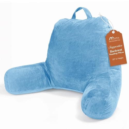 Sasttie Reading Pillow, Velvet Back Pillow for Bed Sitting Up, Adult Back-Rest Support Cushion with Arms for Sit Up on Couch, Sofa, and Floor, Dorm Essentials, Reading Accessories, Blue - Image 1