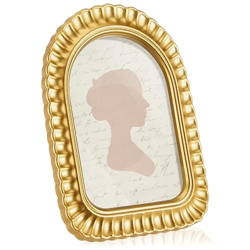 AceOrbit 4x6 Inch Gold Petal Arched Picture Frame Vintage Scalloped | Wooden Real Glass Photo Frame, Decorative Frame, Gift for Desktop Display, Home Decor, Family, Friends, Wedding, Christmas - Image 1