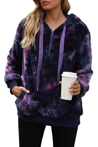 Yanekop Womens Hoodies Sherpa Pullover Sweater Fuzzy Fleece Sweatshirt Oversized Hoodie Cozy Outerwear with Pockets - 3X-Large - C Dark Purple - Image 1