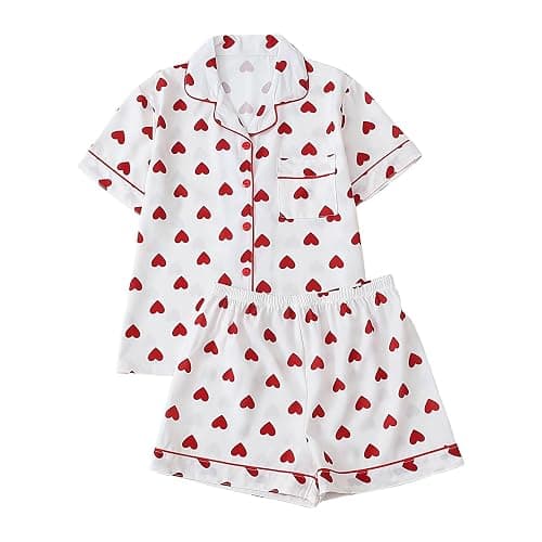 Drymnoc Cute Pajama Sets For Women 2 Piece Short Sleeves Top Short Pants Soft Sleepwear Casual Lounge Set Valentines Day Pjs - Image 1