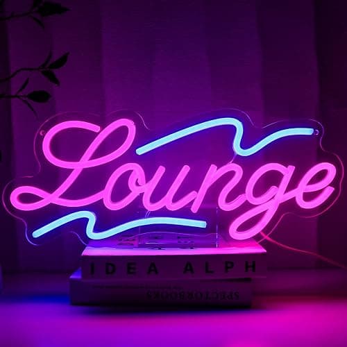 PMCVYH Lounge Neon Sign for Wall Decor, Rest Led Signs for Room, USB Dimmable Neon Lights for Lounge Room Bar Hotel Cafe Nightclub VIP Room Man Cave Home Bedroom Decoration - Lounge - Image 1