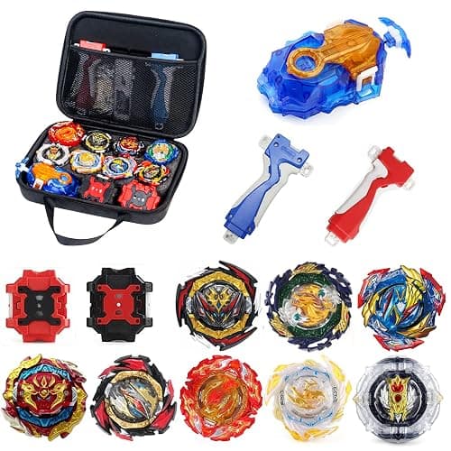 Owenkelng Bey Burst Gyro Toy Set Great Birthday Gift for Boys Children Kids 6 8+ Metal Fusion Attack Top Grip Blade Set with Battling Game Storage Box 8 Top Burst Gyros 3 Two-Way Launcher 2 Handles - Image 1