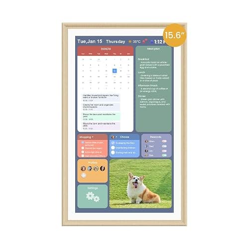 Winnovo 15.6-Inch Smart Digital Calendar & Photo Frame for Family, Wall Planner with Light Wood Frame, Auto-Sync to Apple, Google & Outlook, Touchscreen Display with Chore Chart, To-Do Lists & Meal Planner, No Subscription - Image 1
