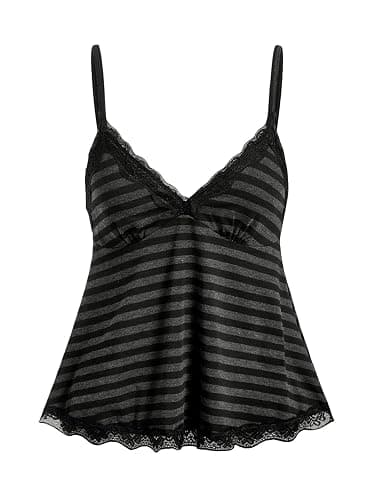 SOLY HUX Womens Y2K Lace Cami V Neck Sleeveless Striped Shirt Spaghetti Strap Camisole Gothic Tops - Image 1