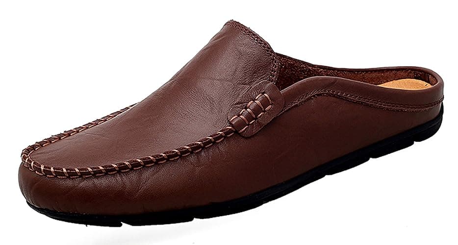 Go Tour Mens Mules Clog Slippers Breathable Punching Leather Slip on Shoes Casual Loafers - 11.5 - A-dark Brown - Image 1