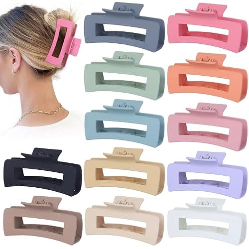 Sisiaipu 4.1 Inch Jumbo Hair Clips - 12 Pcs Colorful Square Jaw Clips for Thick Hair, Women and Girls Hair Accessories - Image 1