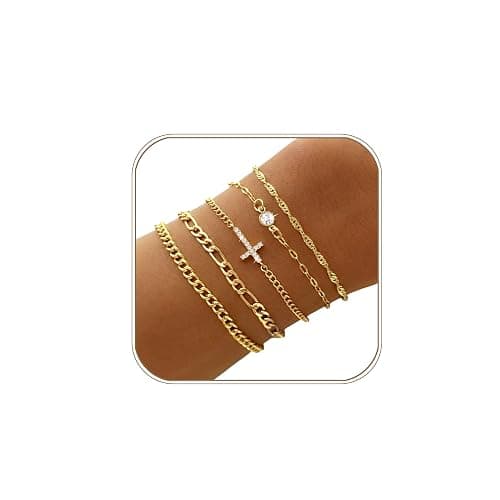 Gold Bracelets for Women Non Tarnish, Waterproof 16K Gold Plated Dainty Stackable Thin Chain Bracelet Set Cubic Zirconia Trendy Jewelry Gifts for Women - Image 1