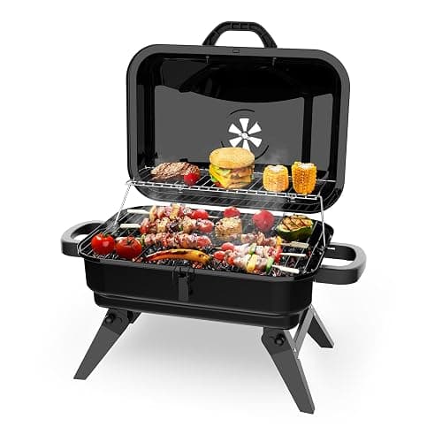 BBQCuker Portable Charcoal Grill with Warming Rack, Small Tabletop Barbecue Grill, Foldable Legs, Adjustable Vent, Total 343 Sq. In.Cooking Space, Outdoor BBQ Grill for Camping and Picnics (Black) - Image 1