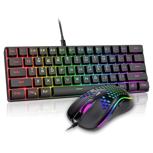 RedThunder 60% Gaming Keyboard and Mouse Combo, Ultra-Compact 61 Keys RGB Backlit Mini Keyboard, Lightweight 7200 DPI Honeycomb Optical, Wired Gaming Set for PC MAC PS5 Xbox Gamer(Black) - Image 1