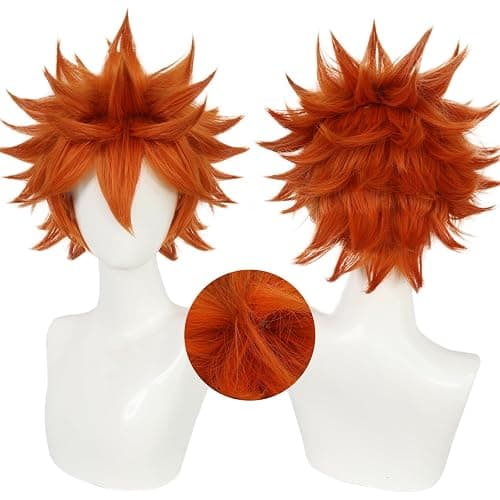 JoneTing Short Orange Spiky Wig Orange Anime Wig Men Copper Cosplay Wigs | + Hair Net Short Copper Spiky Hairs with Bangs for Volleyball Lovers Halloween Party Anime Cosplay Costume Outfit - Image 1