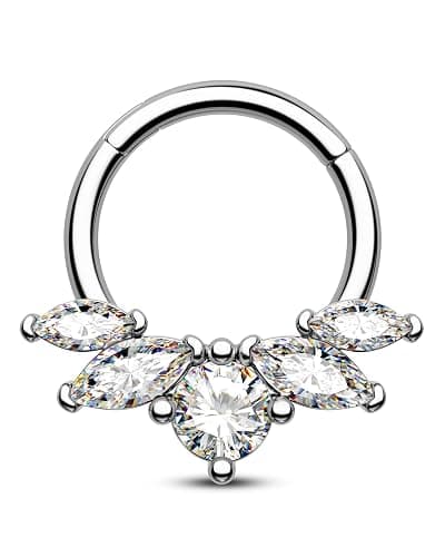 Mooncrush Jewelry 16G Septum Ring Surgical Steel Daith Earrings Dragonfly Clear CZ Septum Daith Piercing Jewelry 8MM/10MM Silver Cartilage Hoop Earring - Image 1