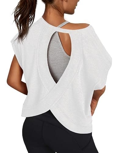 3rd hill Women Open Back Workout Shirts Short Sleeve Tops Casual Yoga Y2k Athletic Gym Running Crop Tees - Image 1
