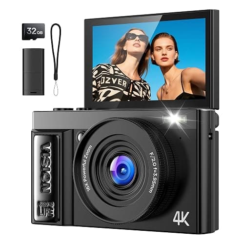 Digital Camera 4K for Photography Vlogging: 64MP Cameras for Video with Autofocus - 16X Zoom Photo Camera Gifts for Teens Ages 8-18 - 180°Flip Screen Compact Cámara - Point and Shoot Digital Cameras - Image 1