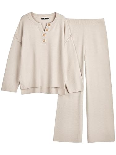 LILLUSORY Women's 2 Piece Lounge Sets Oversized Slouchy Matching Cozy Knit Sets - Image 1