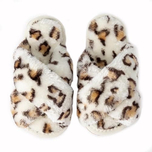 Enteer Girls Fluffy Slippers Memory Foam Soft Plush Cross Band House Shoes Indoor Outdoor Slip On - Image 1