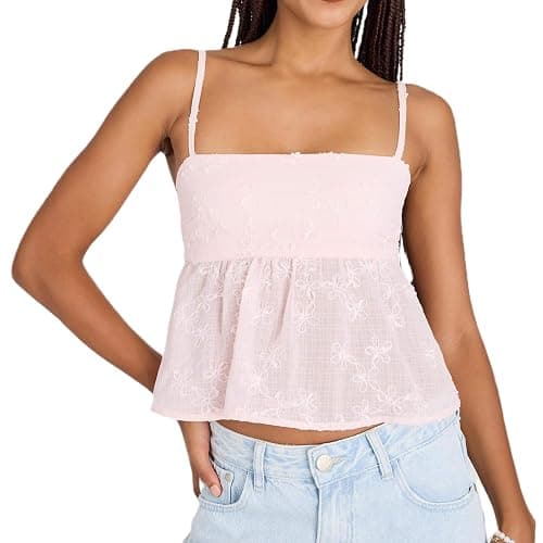 Womens Y2k Babydoll Cami Tank Ruffle Hem Sleeveless Flowy Top Teen Girl Summer Fairy Shirt Fitted Streetwear - Image 1