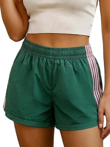 MakeMeChic Women's Striped Summer Shorts Workout Running Shorts Mini Micro Sweat Track Shorts Gym Athletic Wear - Image 1