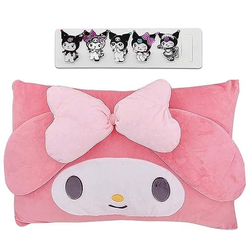 Cartoon Cute Pillowcase Anime Double Sided Plush Pillowslip Girl Bedroom Decoration Kawaii Cotton Pillowcase + Cute Hairpin (Pink) - Image 1