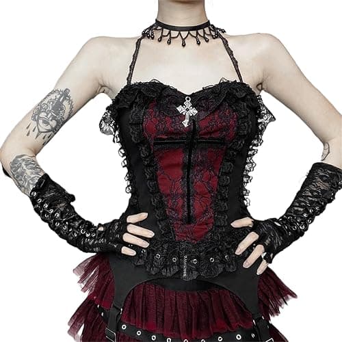 Yyxclotic Gothic Women Halter Crop Tank Top Cropped Camisole Tops Y2K Grunge Shirts - Image 1