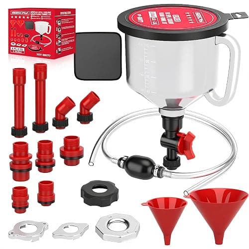 22-Piece No-Spill Coolant Filling Funnel Kit and Siphon Hose Pump, Radiator Coolant Filling Spill-Proof Funnel Kit with Adapters, Extensions, PVC Hose, Engine Oil Funnels, Towel for Universal Vehicle - Image 1