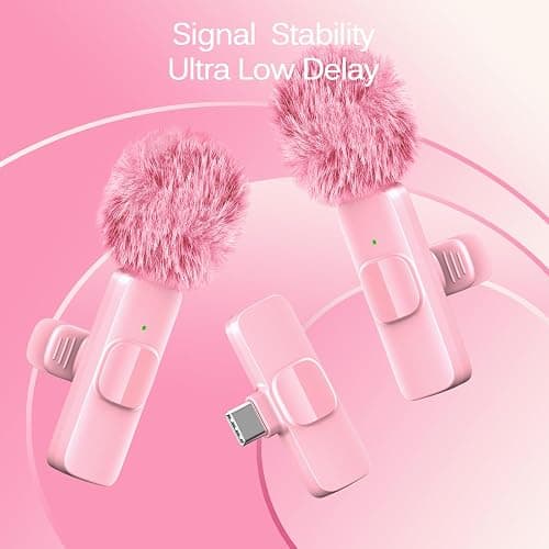 LIZHUZHONG Wireless Lavalier Lapel Microphone for iPhone, iPad, mini Video Recording Mic for Interview Video Podcast Vlog YouTube & Livestream, Noise Reduction, Plug & Play (Pink) - Image 1