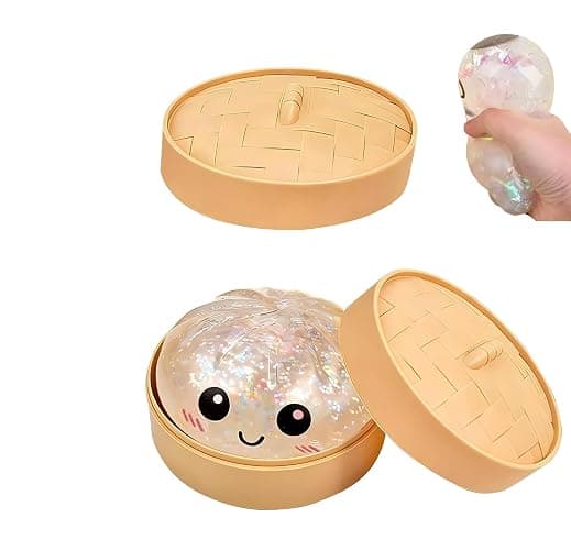 Dumpling Squishy Mystery Box, Slow Rising Glitter Squishy Dumpling Toy, Anxiety Relief Fidget, Stocking Stuffers with Food Steamer Stretchy Desk Toys (Glitter White) - Image 1