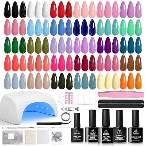 Beetles Gel Nail Polish Kit with U V Light, Beetles Four Seasons Glow 32 Colors Gel Polish 54 Pcs Nail Kit with Base and Matte&Glossy Top Coat Soak Off DIY Art Manicure Gifts for Women Teens Girls - 0 - 32 colors Four Seasons Glow - Image 1