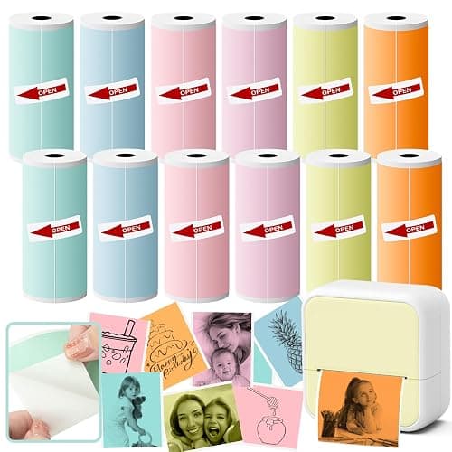 Mini Thermal Printer Sticker Paper, 12 Rolls Colored Thermal Sticker Paper Kids Instant Camera Refill Print Paper, Atnadov HD Thermal Paper for Most Kids Instant Camera (Colored -12 Rolls) - Image 1