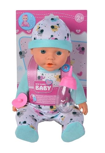 Simba New Born Baby Small Elephant Full Vinyl Doll with Drinking and Wet Function, Bottle and Dummy, 30 cm, from 2 Years - Image 1