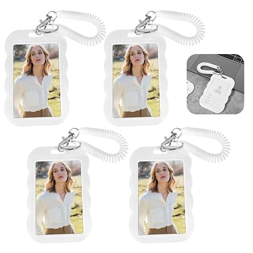 TIESOME 4 Stück Popularität Photocard Holder mit Schlüsselanhänger, ID Ausweishalter Weiß Ausweiskartenhalter Ausweishülle Kartenhülle Fotokartenhalter für Idol Album Karten Bank Studentenbus - Image 1