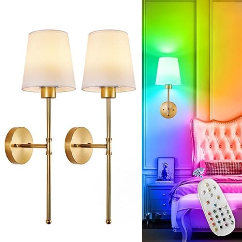 Depuley Battery Operated Wall Sconce: Black Gold Set of 2 Wireless Wall Lights for Bedroom - Rechargeable 15 Colors Wall Lamp for Living Room - Image 1