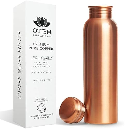 Otiem 100% Copper Water Bottle for Drinking Water, 34 Oz Smooth Finish – Stay Hydrated and Enjoy Ayurvedic Benefits – Leak-Proof, Temperature Retention, Eco-Friendly Design – Durable Copper Bottle - Image 1