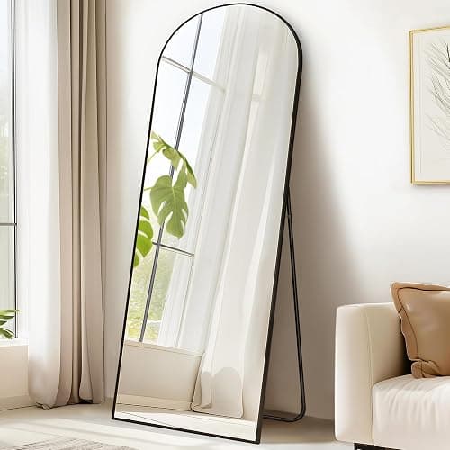 SONGMICS Miroir Intégral, 160 x 50 cm, Miroir Arqué sur Pied, à Poser au Sol, Cadre en Alliage d’Aluminium, Verre Trempé, pour Chambre, Salon, Dressing, Noir d'encre LFM031B01 - Image 1