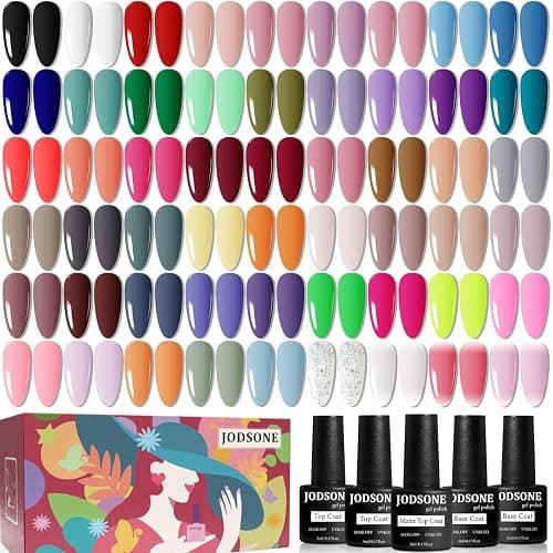JODSONE 60 PCS Gel Nail Polish Set with 5 Bottles of Base and Glossy Matte Top Coat Soak off Gel Nail Set Suitable for All Seasons Gifts - Image 1
