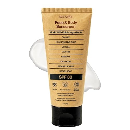 Sky and Sol Natural Mineral Sunscreen SPF 30 3 oz: Natural Tallow & Zinc Oxide, Reef Safe, Water Resistant, Fragrance-Free, Non-Greasy Formula for Face and Body - Image 1