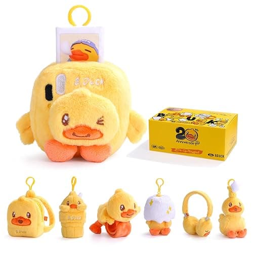 B.Duck Plush Keychain Blind Box Figures: 20th Anniversary Mystery Kawaii 1 of 6 Random Collectible Plush Toys Cute Fluorescent Duck Stuffed Keychain Charm Birthday for Teens & Adults - Image 1