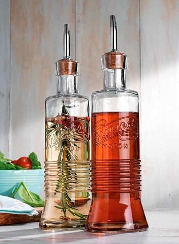 MosJos Original Mason Oil and Vinegar Dispenser Set - 17 oz Glass Olive Oil & Vinegar Cruet Set - Non-Drip, BPA-Free, Dishwasher Friendly Bottles with Stainless Steel Spouts - Image 1