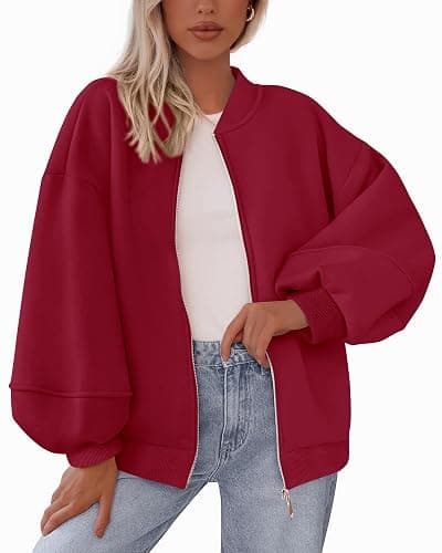 KIRUNDO Oversized Sweatshirt for Women Fall Fashion 2025 Zip Up Bomber Jacket Casual Long Sleeve Outerwear Winter Outfits - Image 1
