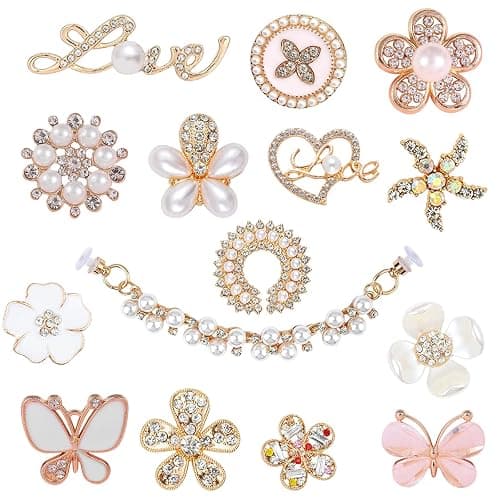 VEGCOO 15 Pcs Shoe Charms for Clog Shoes, Metal Bling Crystal Rhinestone Clog Sandals Decorations Charms, Shining Shoe Decoration Charms for Women Girls Birthday Christmas Party Gifts - Image 1